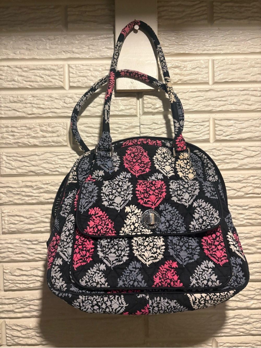 Vera Bradley Quilted Floral Print Tote Bag in Black, Pink & Cream and wallet
